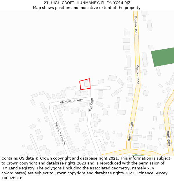 21, HIGH CROFT, HUNMANBY, FILEY, YO14 0JZ: Location map and indicative extent of plot