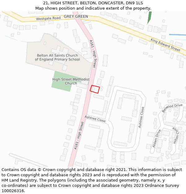 21, HIGH STREET, BELTON, DONCASTER, DN9 1LS: Location map and indicative extent of plot