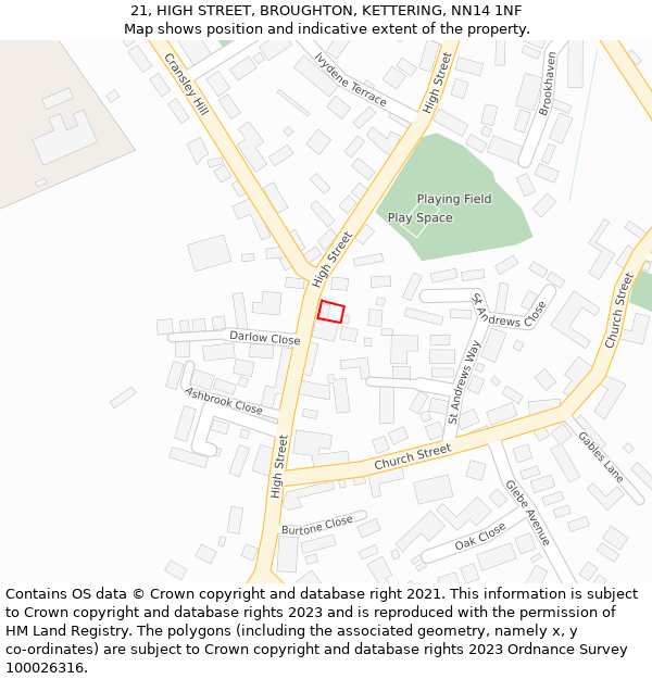 21, HIGH STREET, BROUGHTON, KETTERING, NN14 1NF: Location map and indicative extent of plot