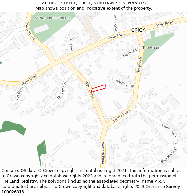 21, HIGH STREET, CRICK, NORTHAMPTON, NN6 7TS: Location map and indicative extent of plot