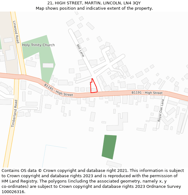 21, HIGH STREET, MARTIN, LINCOLN, LN4 3QY: Location map and indicative extent of plot
