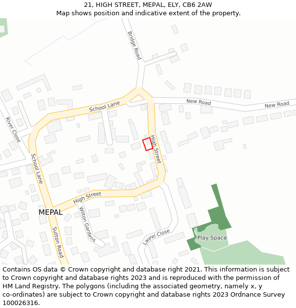 21, HIGH STREET, MEPAL, ELY, CB6 2AW: Location map and indicative extent of plot