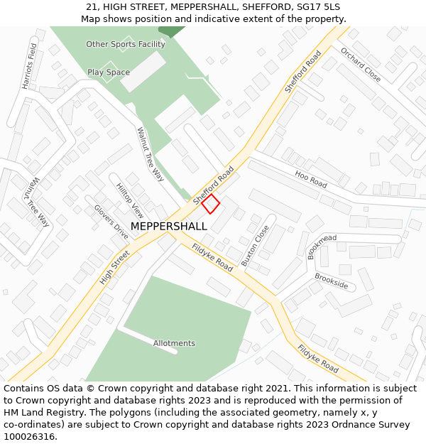 21, HIGH STREET, MEPPERSHALL, SHEFFORD, SG17 5LS: Location map and indicative extent of plot