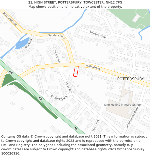 21, HIGH STREET, POTTERSPURY, TOWCESTER, NN12 7PG: Location map and indicative extent of plot