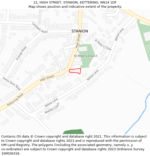 21, HIGH STREET, STANION, KETTERING, NN14 1DF: Location map and indicative extent of plot