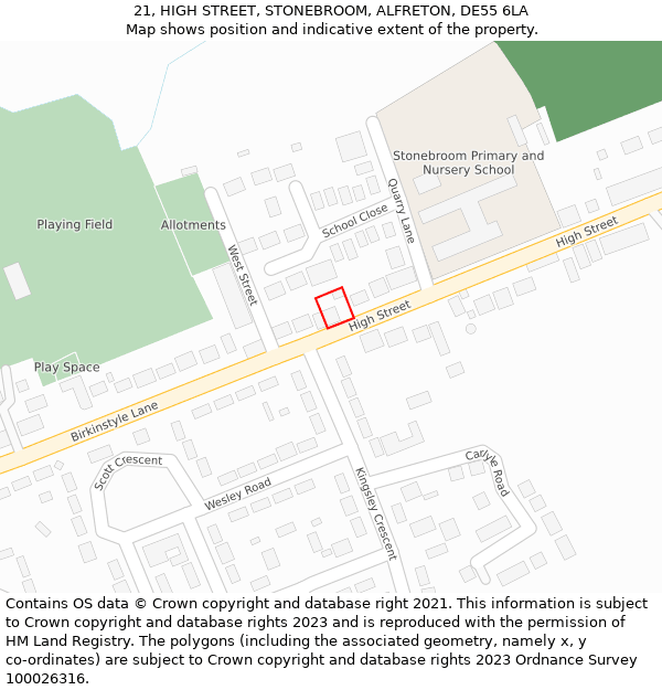 21, HIGH STREET, STONEBROOM, ALFRETON, DE55 6LA: Location map and indicative extent of plot