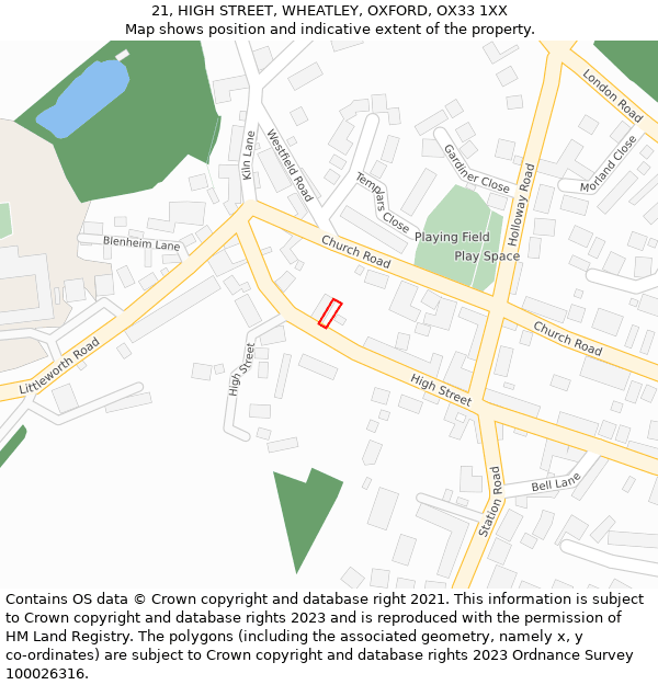 21, HIGH STREET, WHEATLEY, OXFORD, OX33 1XX: Location map and indicative extent of plot