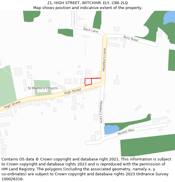 21, HIGH STREET, WITCHAM, ELY, CB6 2LQ: Location map and indicative extent of plot