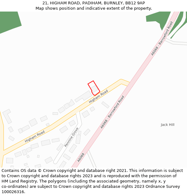 21, HIGHAM ROAD, PADIHAM, BURNLEY, BB12 9AP: Location map and indicative extent of plot