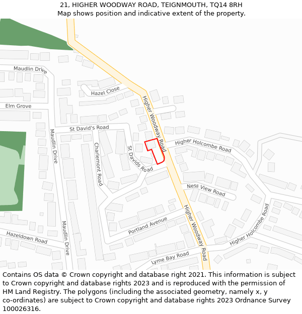 21, HIGHER WOODWAY ROAD, TEIGNMOUTH, TQ14 8RH: Location map and indicative extent of plot