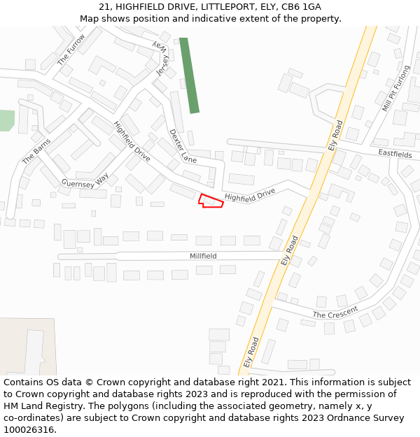 21, HIGHFIELD DRIVE, LITTLEPORT, ELY, CB6 1GA: Location map and indicative extent of plot