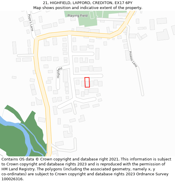 21, HIGHFIELD, LAPFORD, CREDITON, EX17 6PY: Location map and indicative extent of plot