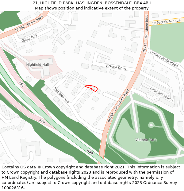 21, HIGHFIELD PARK, HASLINGDEN, ROSSENDALE, BB4 4BH: Location map and indicative extent of plot