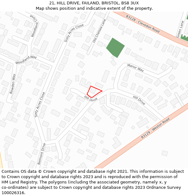 21, HILL DRIVE, FAILAND, BRISTOL, BS8 3UX: Location map and indicative extent of plot