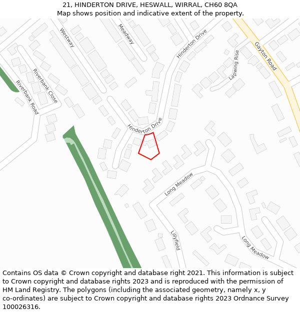 21, HINDERTON DRIVE, HESWALL, WIRRAL, CH60 8QA: Location map and indicative extent of plot