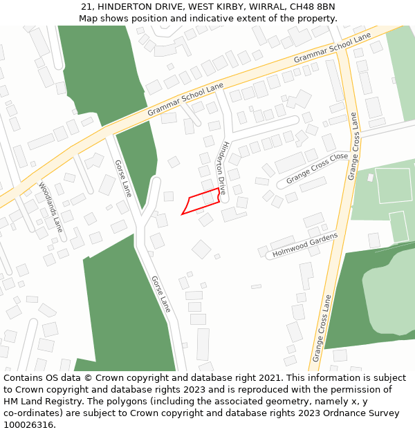 21, HINDERTON DRIVE, WEST KIRBY, WIRRAL, CH48 8BN: Location map and indicative extent of plot