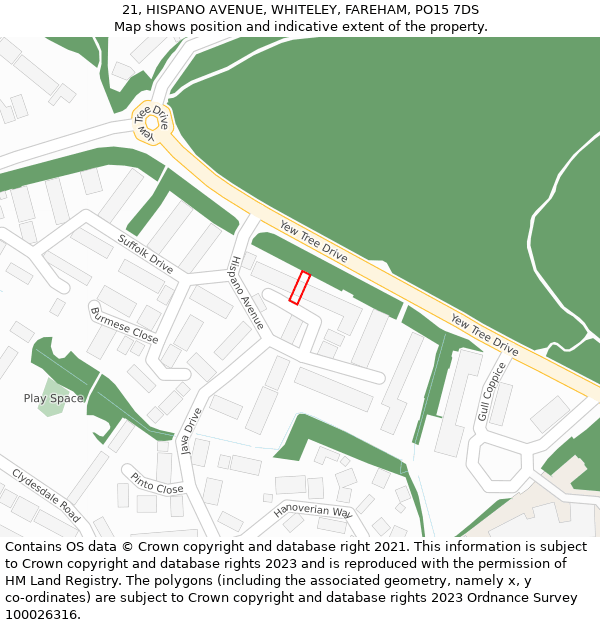 21, HISPANO AVENUE, WHITELEY, FAREHAM, PO15 7DS: Location map and indicative extent of plot