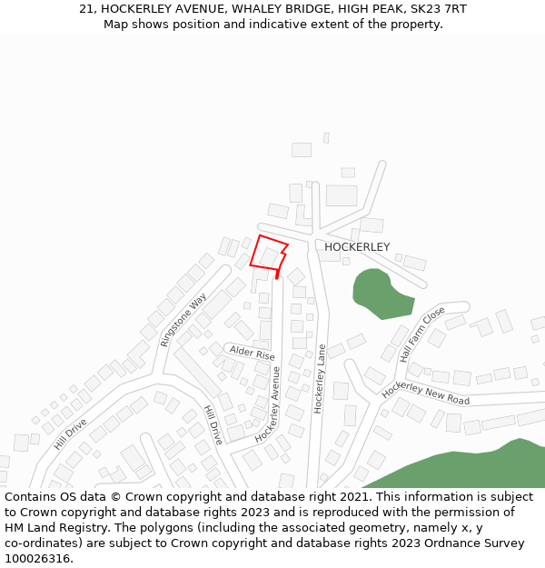 21, HOCKERLEY AVENUE, WHALEY BRIDGE, HIGH PEAK, SK23 7RT: Location map and indicative extent of plot