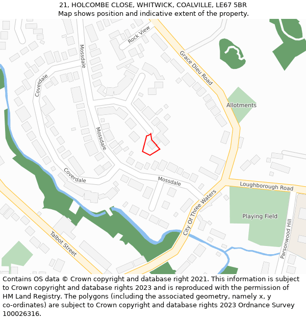 21, HOLCOMBE CLOSE, WHITWICK, COALVILLE, LE67 5BR: Location map and indicative extent of plot