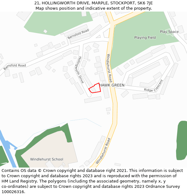 21, HOLLINGWORTH DRIVE, MARPLE, STOCKPORT, SK6 7JE: Location map and indicative extent of plot