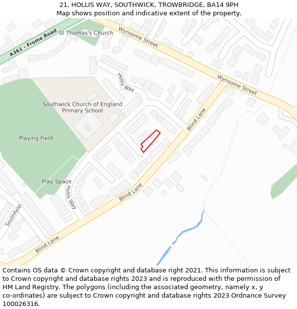 21, HOLLIS WAY, SOUTHWICK, TROWBRIDGE, BA14 9PH: Location map and indicative extent of plot