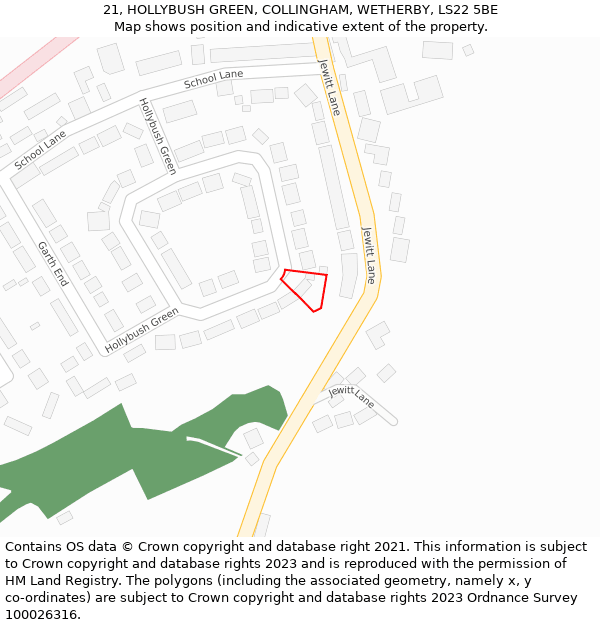 21, HOLLYBUSH GREEN, COLLINGHAM, WETHERBY, LS22 5BE: Location map and indicative extent of plot