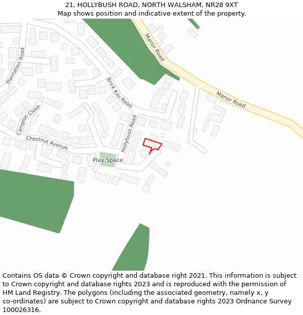 21, HOLLYBUSH ROAD, NORTH WALSHAM, NR28 9XT: Location map and indicative extent of plot