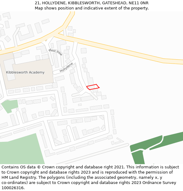 21, HOLLYDENE, KIBBLESWORTH, GATESHEAD, NE11 0NR: Location map and indicative extent of plot