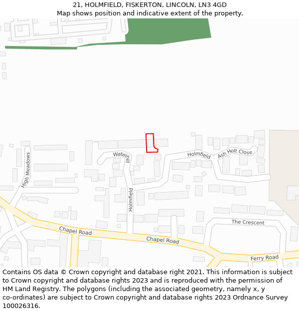 21, HOLMFIELD, FISKERTON, LINCOLN, LN3 4GD: Location map and indicative extent of plot