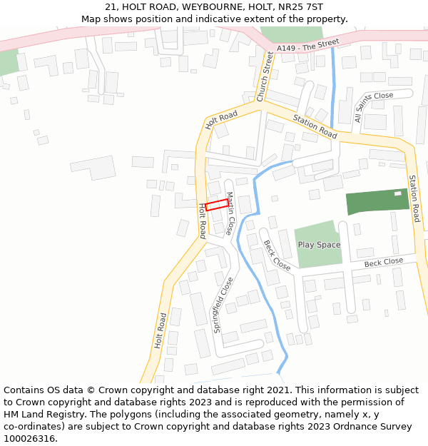 21, HOLT ROAD, WEYBOURNE, HOLT, NR25 7ST: Location map and indicative extent of plot