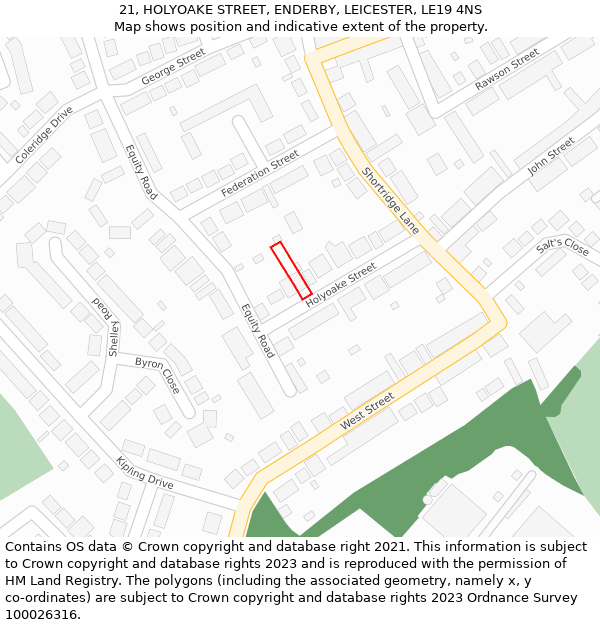 21, HOLYOAKE STREET, ENDERBY, LEICESTER, LE19 4NS: Location map and indicative extent of plot