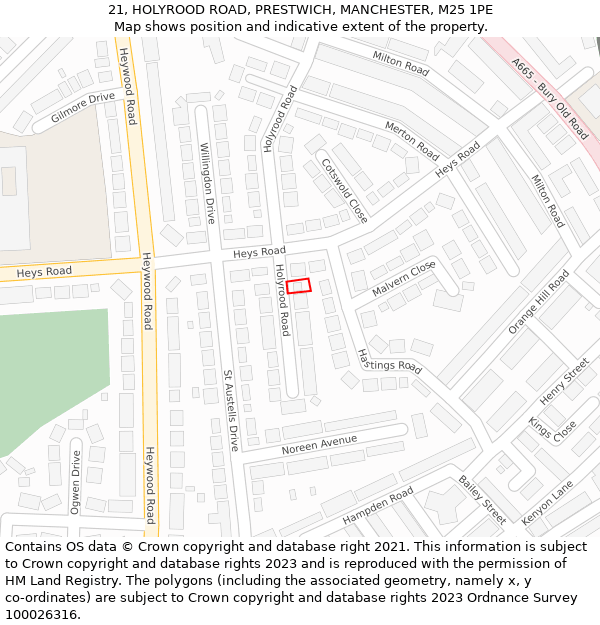 21, HOLYROOD ROAD, PRESTWICH, MANCHESTER, M25 1PE: Location map and indicative extent of plot