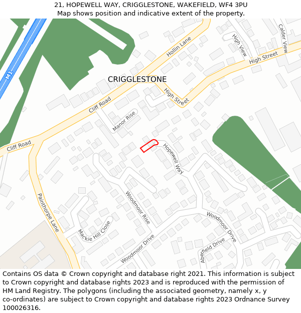 21, HOPEWELL WAY, CRIGGLESTONE, WAKEFIELD, WF4 3PU: Location map and indicative extent of plot