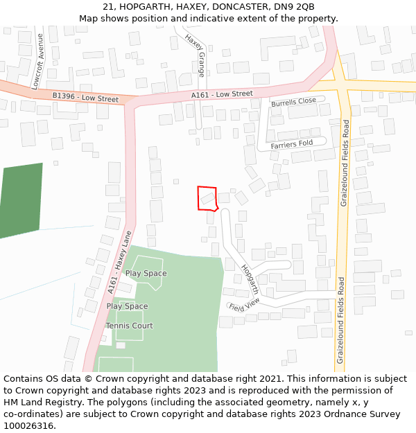 21, HOPGARTH, HAXEY, DONCASTER, DN9 2QB: Location map and indicative extent of plot