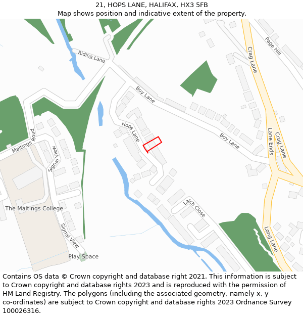 21, HOPS LANE, HALIFAX, HX3 5FB: Location map and indicative extent of plot