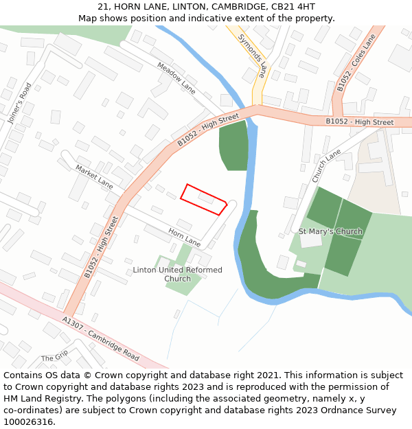 21, HORN LANE, LINTON, CAMBRIDGE, CB21 4HT: Location map and indicative extent of plot