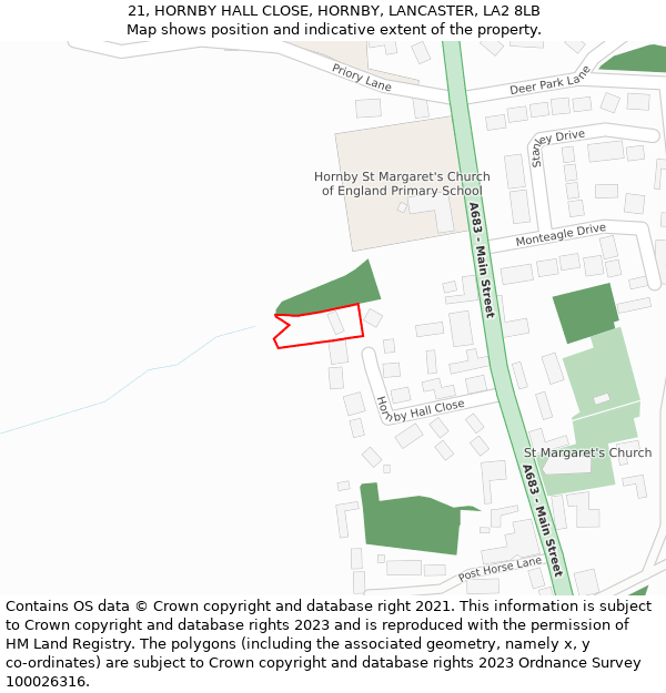 21, HORNBY HALL CLOSE, HORNBY, LANCASTER, LA2 8LB: Location map and indicative extent of plot