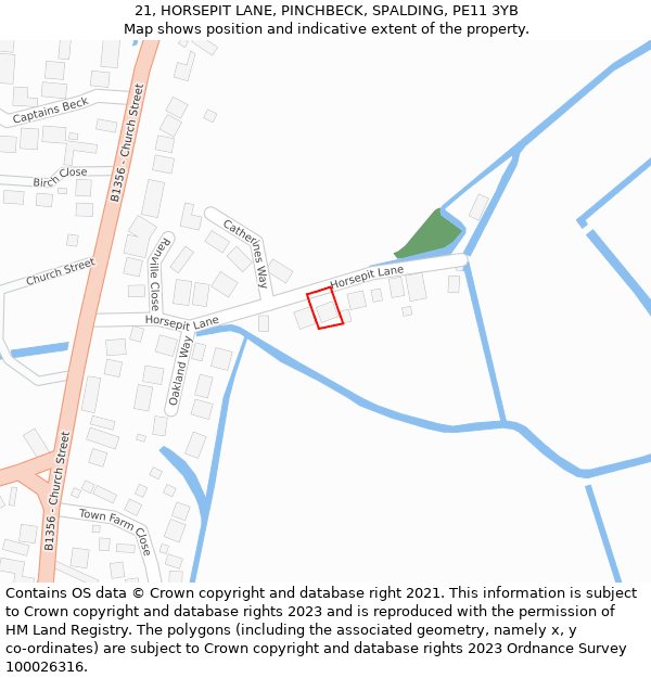 21, HORSEPIT LANE, PINCHBECK, SPALDING, PE11 3YB: Location map and indicative extent of plot