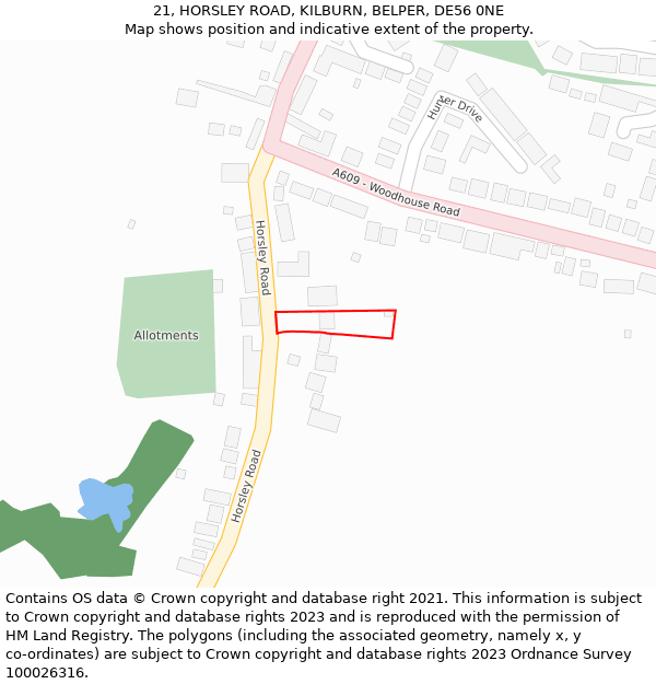 21, HORSLEY ROAD, KILBURN, BELPER, DE56 0NE: Location map and indicative extent of plot