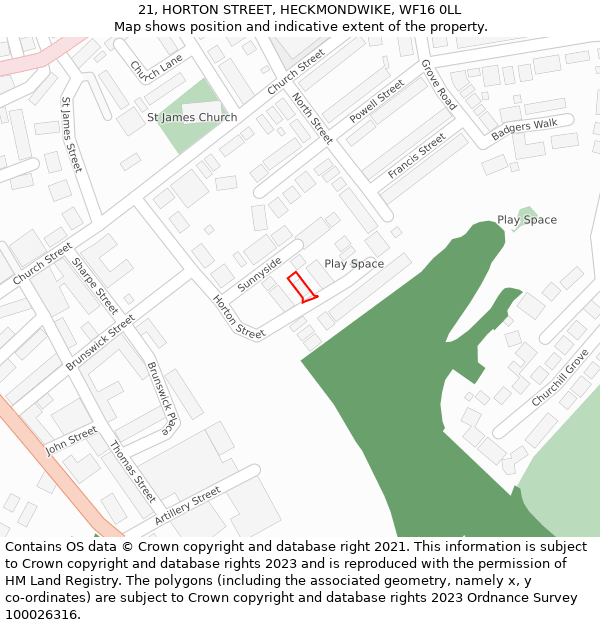 21, HORTON STREET, HECKMONDWIKE, WF16 0LL: Location map and indicative extent of plot
