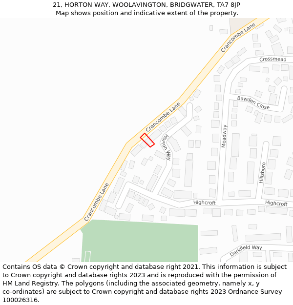 21, HORTON WAY, WOOLAVINGTON, BRIDGWATER, TA7 8JP: Location map and indicative extent of plot