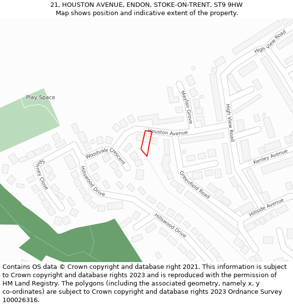 21, HOUSTON AVENUE, ENDON, STOKE-ON-TRENT, ST9 9HW: Location map and indicative extent of plot