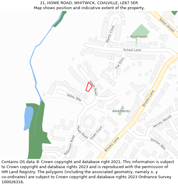 21, HOWE ROAD, WHITWICK, COALVILLE, LE67 5ER: Location map and indicative extent of plot