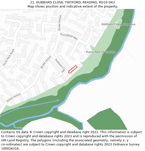 21, HUBBARD CLOSE, TWYFORD, READING, RG10 0XU: Location map and indicative extent of plot