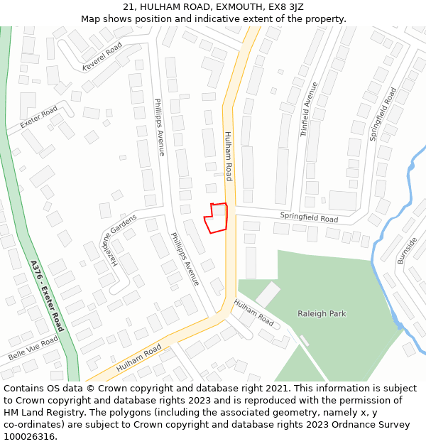 21, HULHAM ROAD, EXMOUTH, EX8 3JZ: Location map and indicative extent of plot