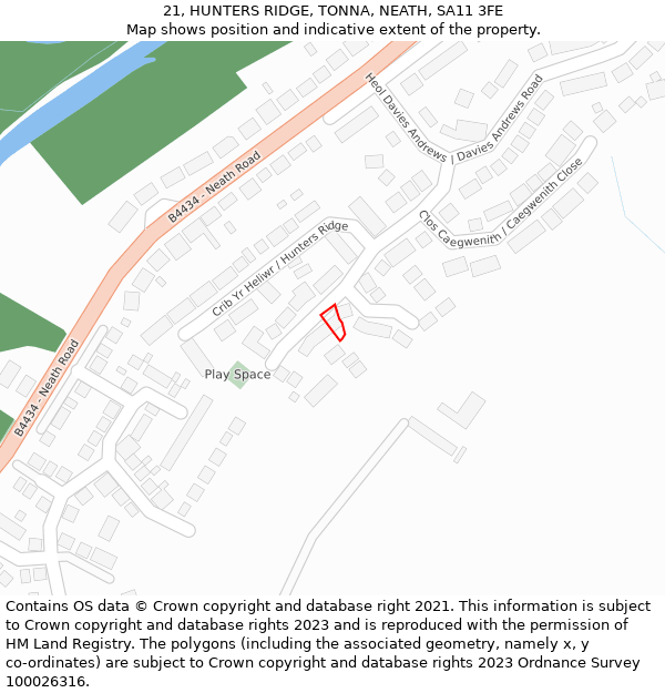 21, HUNTERS RIDGE, TONNA, NEATH, SA11 3FE: Location map and indicative extent of plot