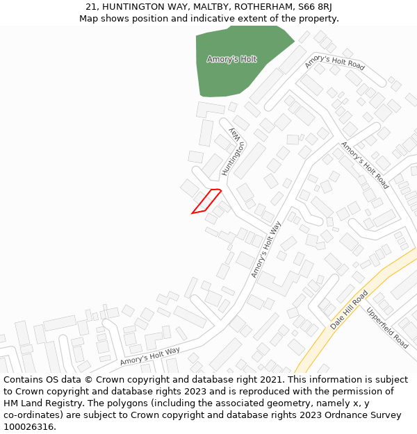 21, HUNTINGTON WAY, MALTBY, ROTHERHAM, S66 8RJ: Location map and indicative extent of plot