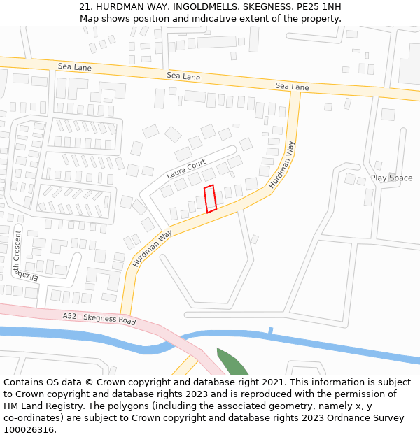 21, HURDMAN WAY, INGOLDMELLS, SKEGNESS, PE25 1NH: Location map and indicative extent of plot