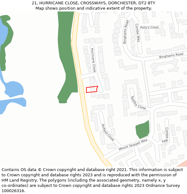 21, HURRICANE CLOSE, CROSSWAYS, DORCHESTER, DT2 8TY: Location map and indicative extent of plot
