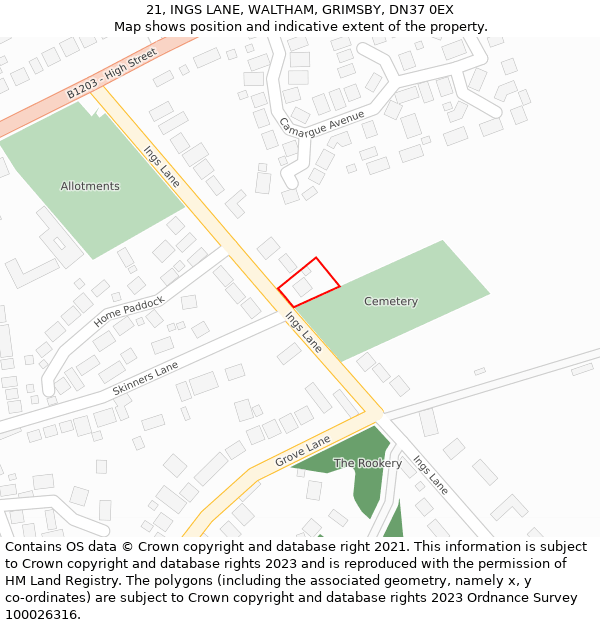 21, INGS LANE, WALTHAM, GRIMSBY, DN37 0EX: Location map and indicative extent of plot